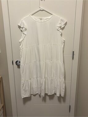Girls' Cream Tiered Ruffle Sleeve Casual Dress